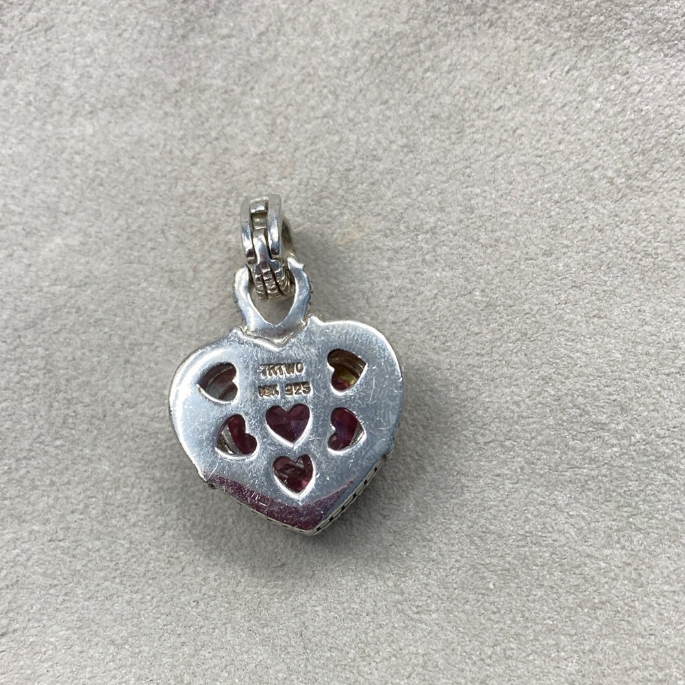 Judith Ripka Pink Heart Pendant with Silver and Gold Accents - Picture 2 of 3